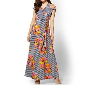 Navy striped floral maxi dress